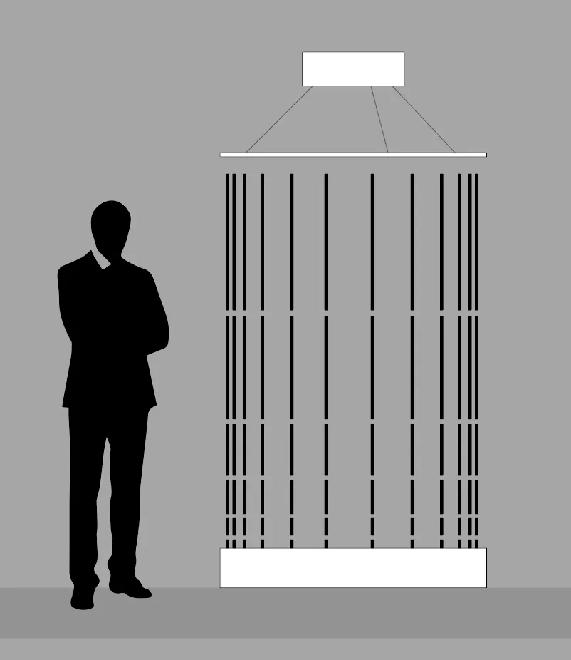 Scale study rendering showing the installation footprint relative to a standing viewer
